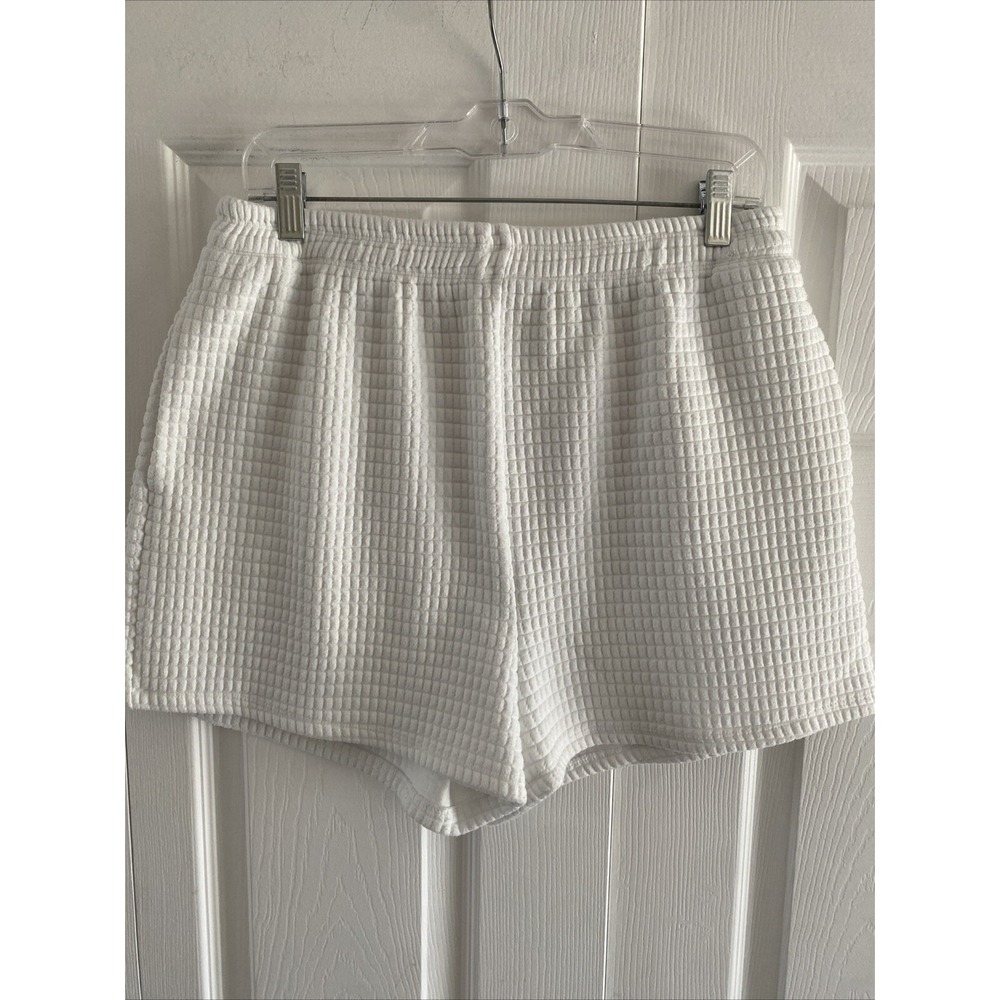 Princess Polly Waffle Knit Shorts Size 10 White‎ High Waist Textured Loungewear